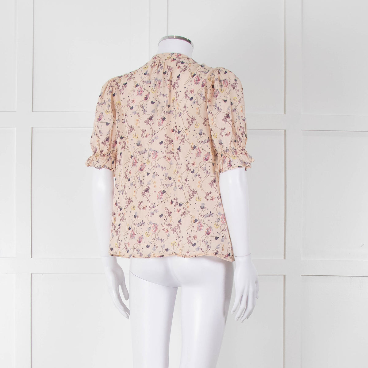BA & SH Beige Purple Fine Cotton Puff Sleeve Top