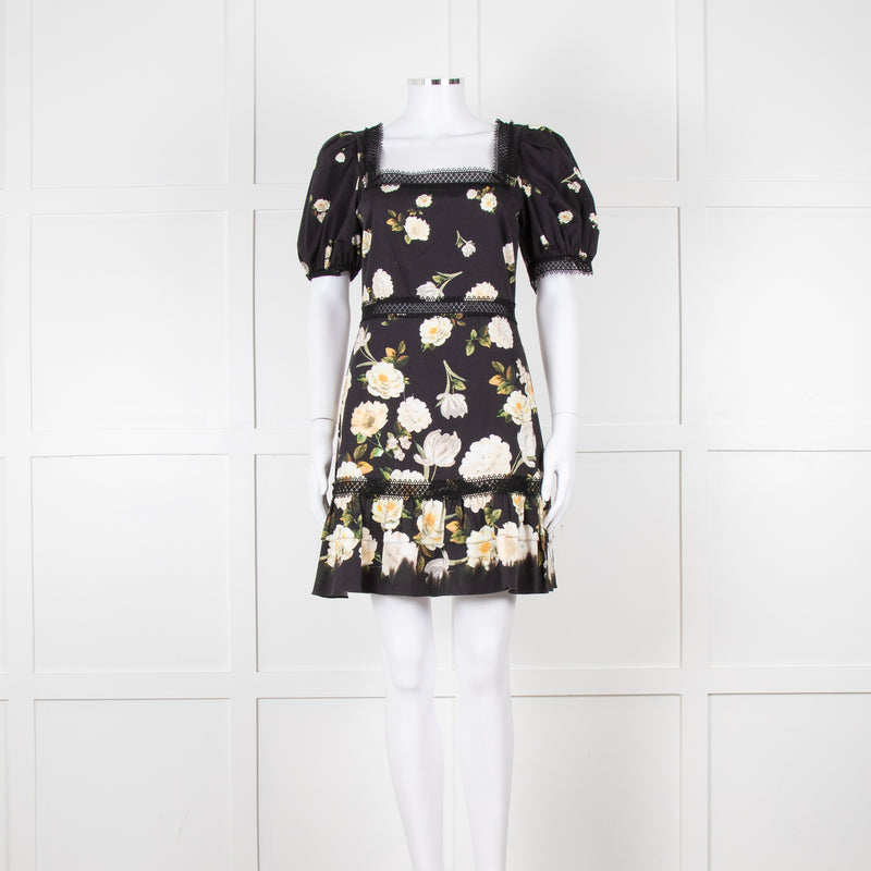 Alice + Olivia Black and Yellow Lace Trim Mini Dress