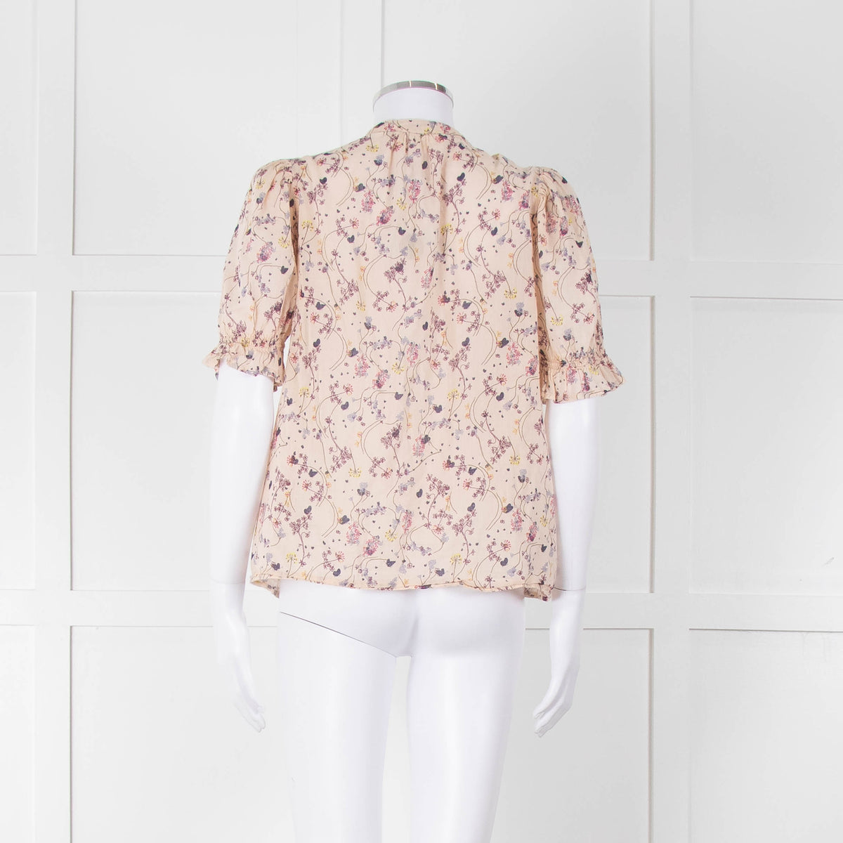 BA & SH Beige Purple Fine Cotton Puff Sleeve Top