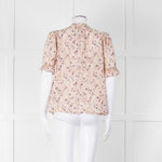 BA & SH Beige Purple Fine Cotton Puff Sleeve Top
