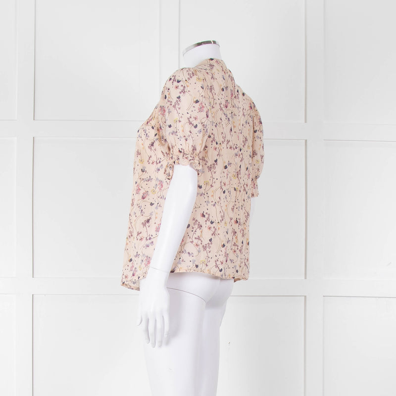 BA & SH Beige Purple Fine Cotton Puff Sleeve Top