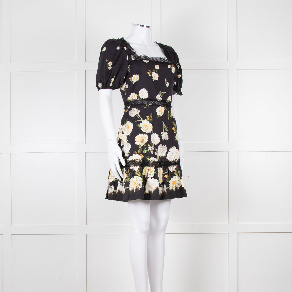 Alice + Olivia Black and Yellow Lace Trim Mini Dress
