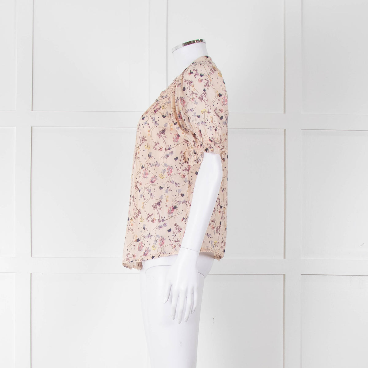 BA & SH Beige Purple Fine Cotton Puff Sleeve Top