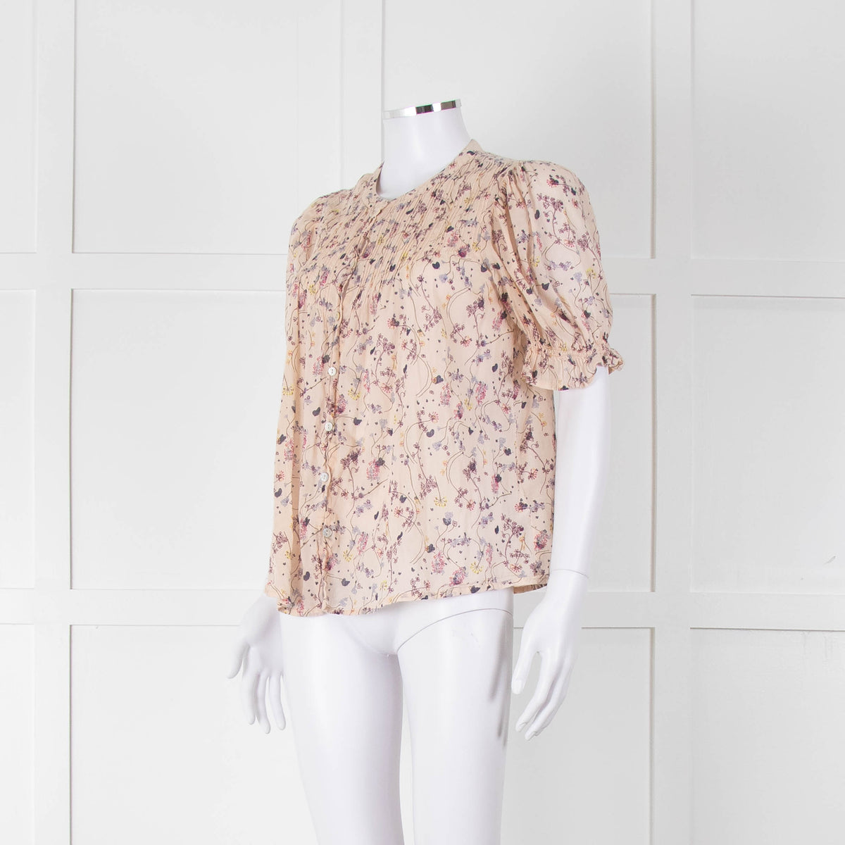 BA & SH Beige Purple Fine Cotton Puff Sleeve Top