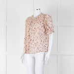 BA & SH Beige Purple Fine Cotton Puff Sleeve Top
