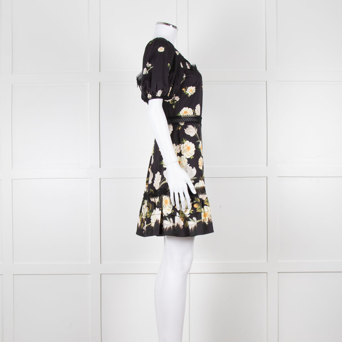 Alice + Olivia Black and Yellow Lace Trim Mini Dress