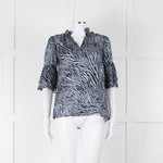 Michael By Michael Kors Blue Black Zebra Print  Ruffled Sleeve Top