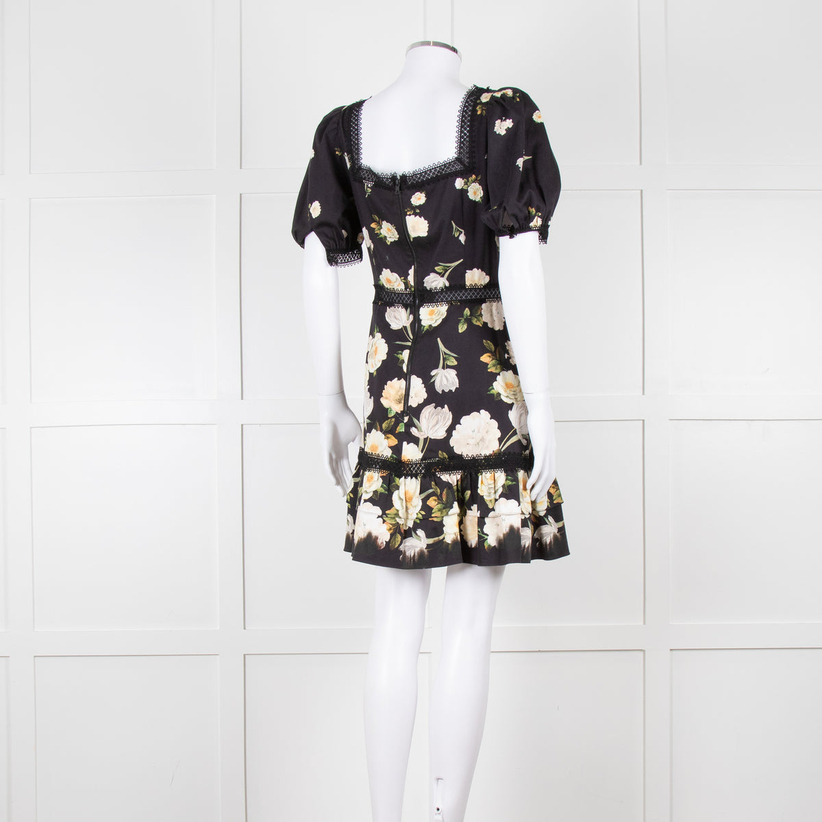 Alice + Olivia Black and Yellow Lace Trim Mini Dress