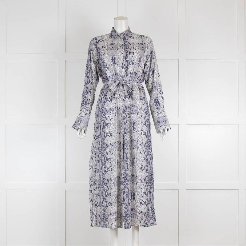 Amina Rubinacci Cream Navy Snake Print Shirt Dress