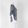 Michael By Michael Kors Blue Black Zebra Print  Ruffled Sleeve Top