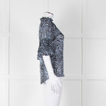 Michael By Michael Kors Blue Black Zebra Print  Ruffled Sleeve Top