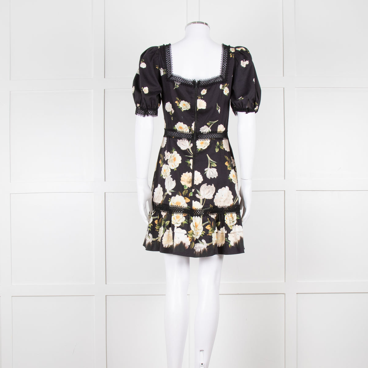 Alice + Olivia Black and Yellow Lace Trim Mini Dress