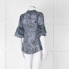 Michael By Michael Kors Blue Black Zebra Print  Ruffled Sleeve Top
