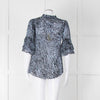 Michael By Michael Kors Blue Black Zebra Print  Ruffled Sleeve Top