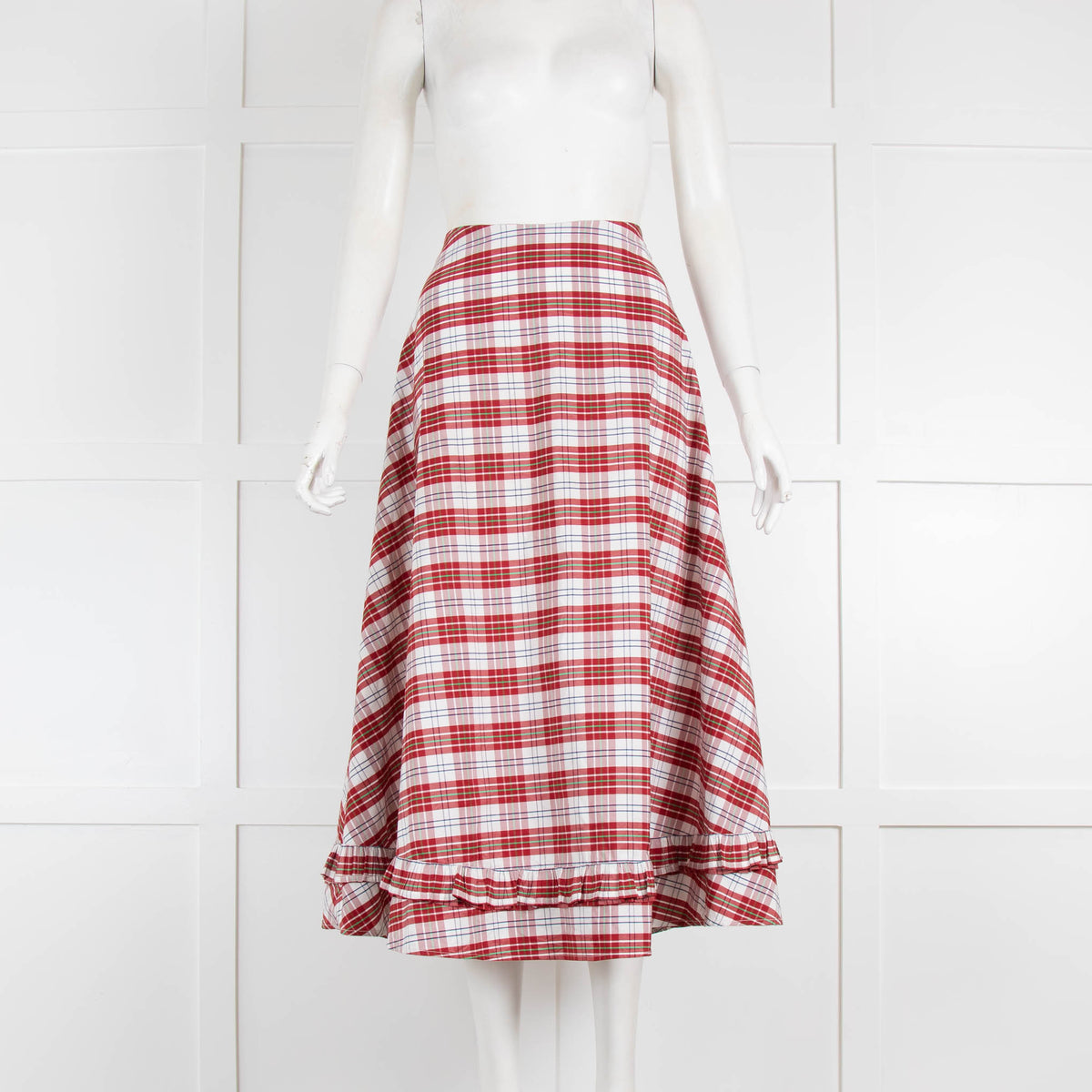 Molly Goddard White Red Check Midi Skirt