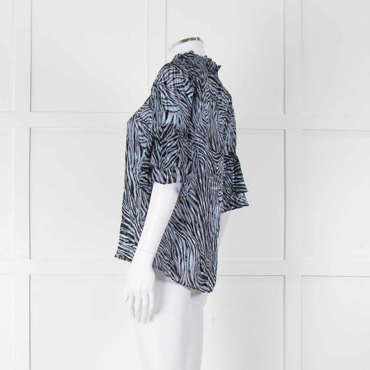Michael By Michael Kors Blue Black Zebra Print  Ruffled Sleeve Top