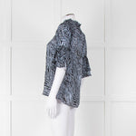 Michael By Michael Kors Blue Black Zebra Print  Ruffled Sleeve Top