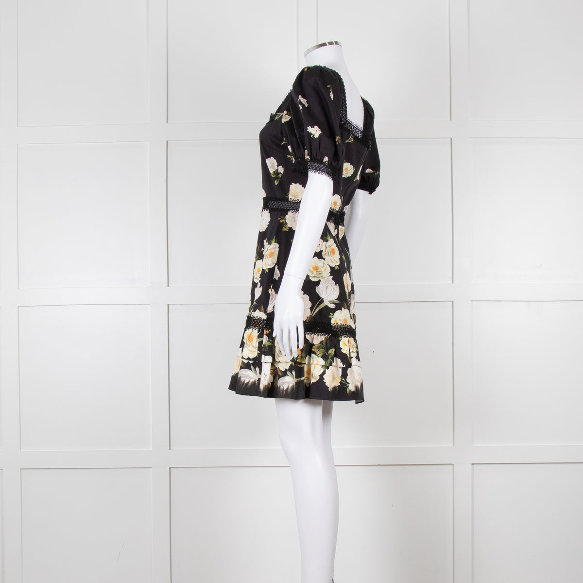 Alice + Olivia Black and Yellow Lace Trim Mini Dress