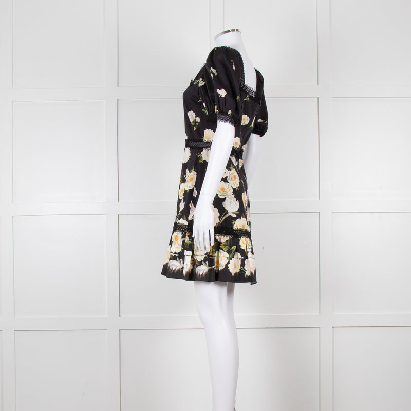 Alice + Olivia Black and Yellow Lace Trim Mini Dress