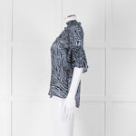 Michael By Michael Kors Blue Black Zebra Print  Ruffled Sleeve Top