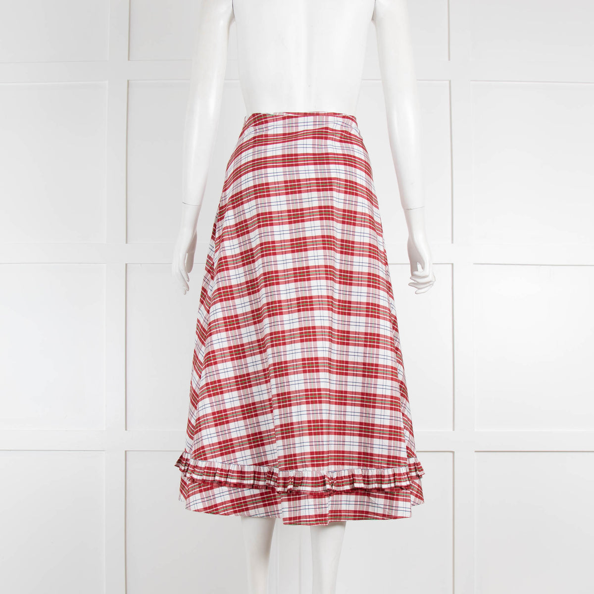 Molly Goddard White Red Check Midi Skirt