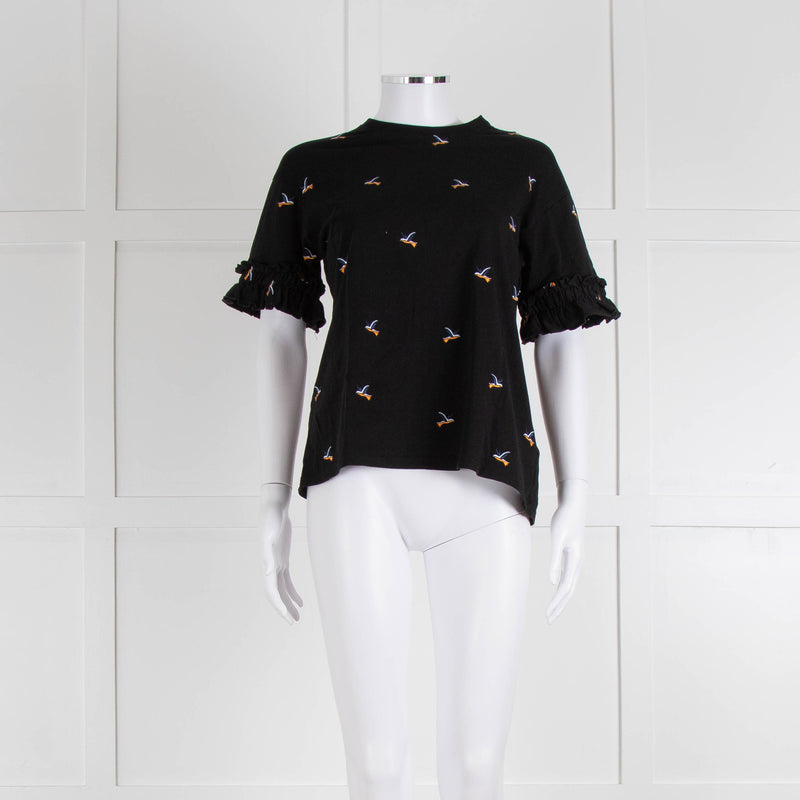 Victoria Victoria Beckham Black Bird Frill Trim T-Shirt