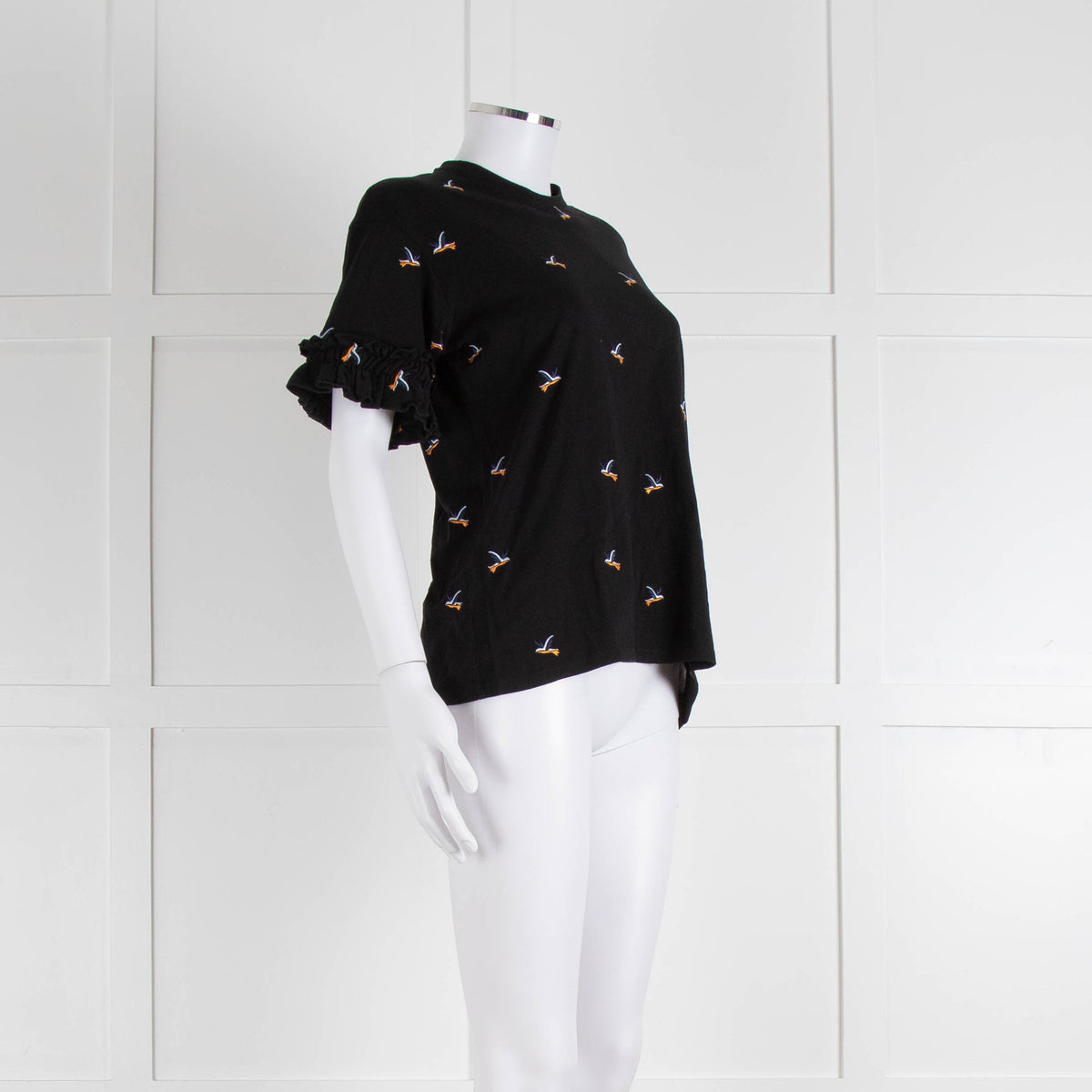 Victoria Victoria Beckham Black Bird Frill Trim T-Shirt