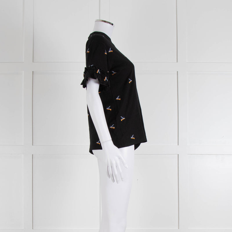 Victoria Victoria Beckham Black Bird Frill Trim T-Shirt