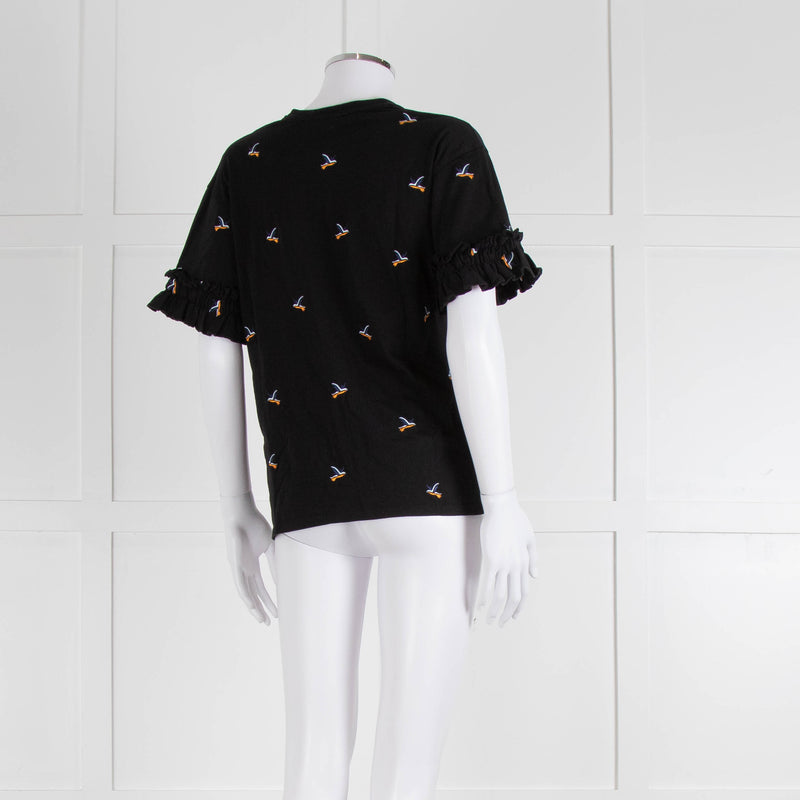 Victoria Victoria Beckham Black Bird Frill Trim T-Shirt