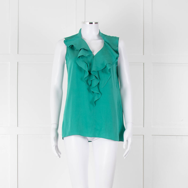 Kobi Halperin Turquoise Frill Front Sleeveless Top
