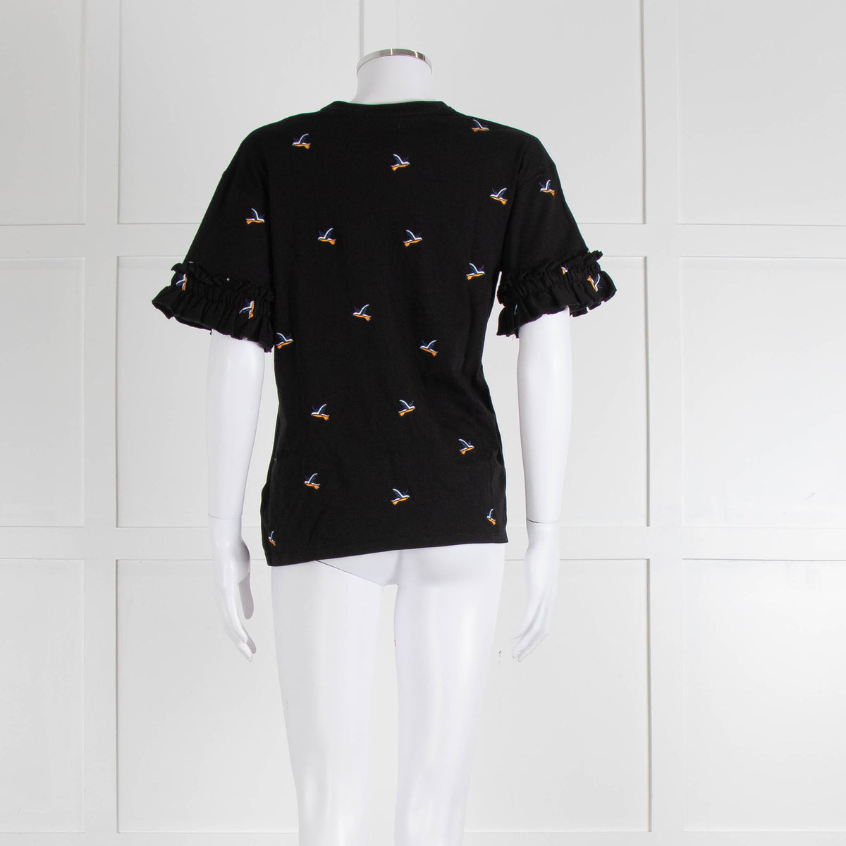Victoria Victoria Beckham Black Bird Frill Trim T-Shirt