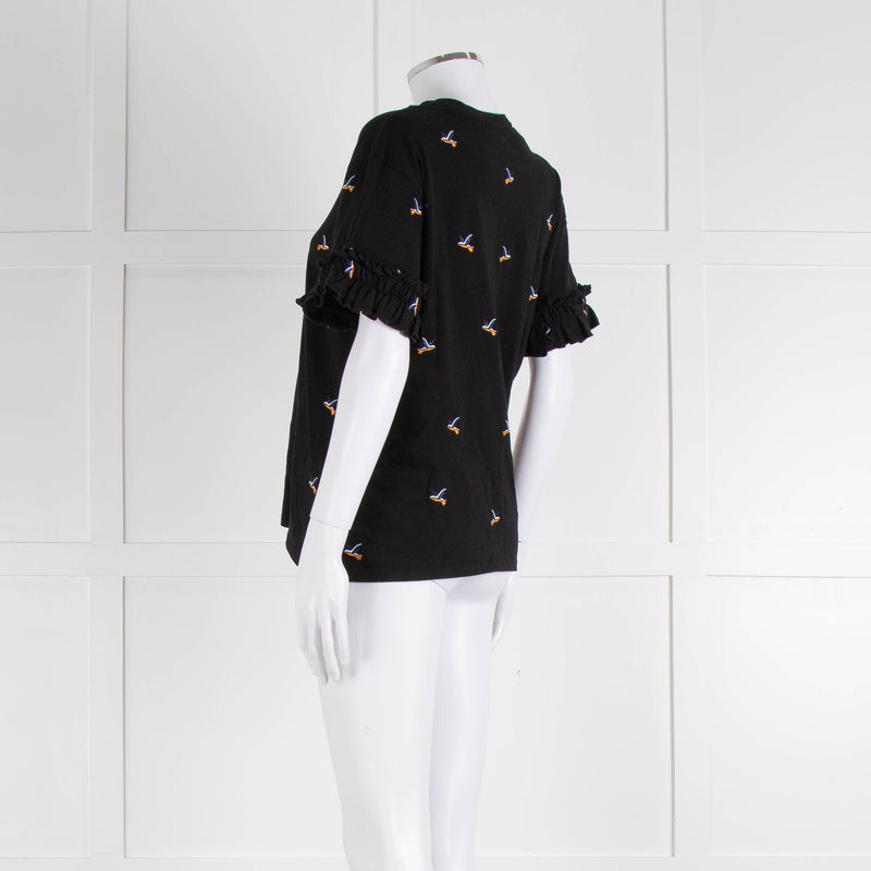 Victoria Victoria Beckham Black Bird Frill Trim T-Shirt