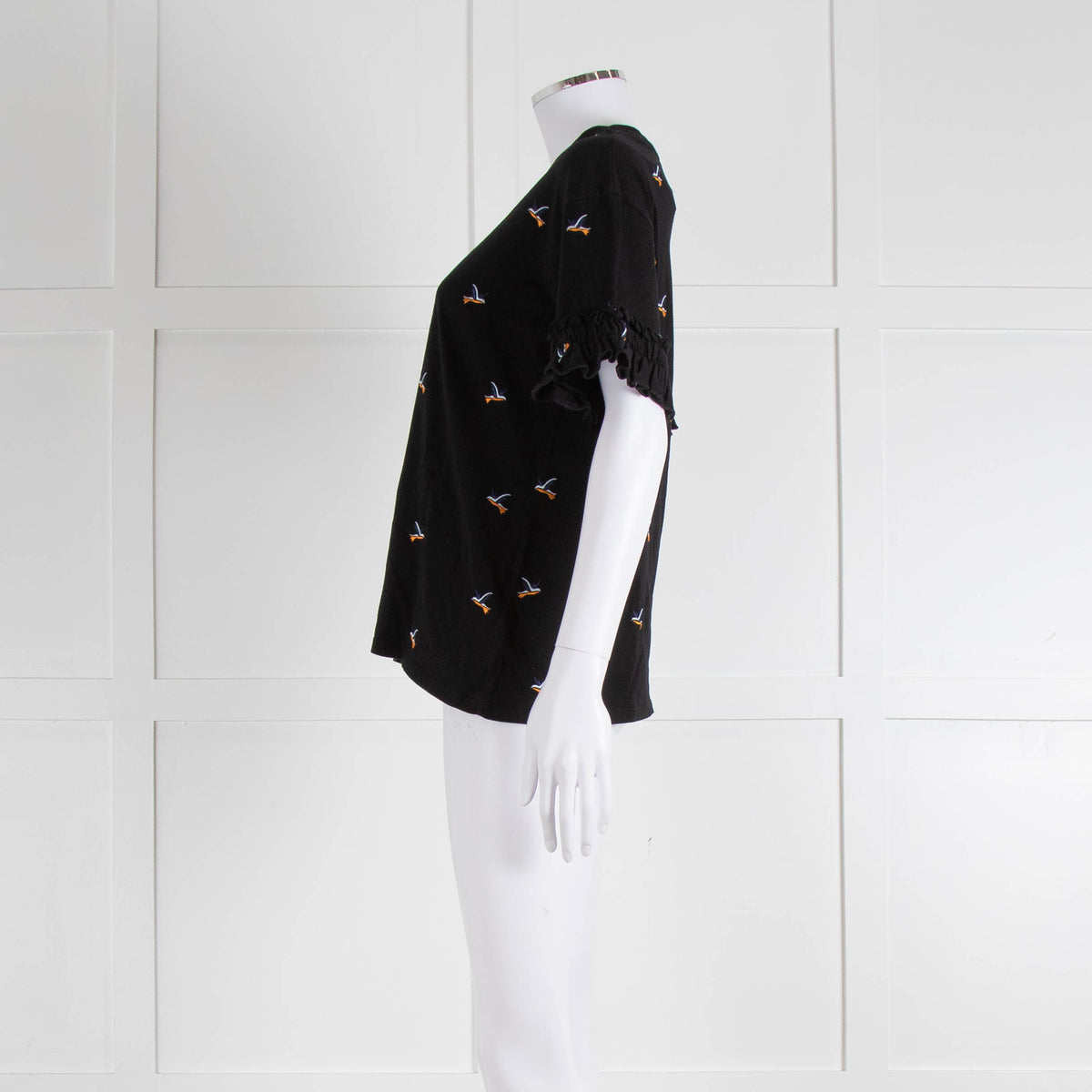 Victoria Victoria Beckham Black Bird Frill Trim T-Shirt