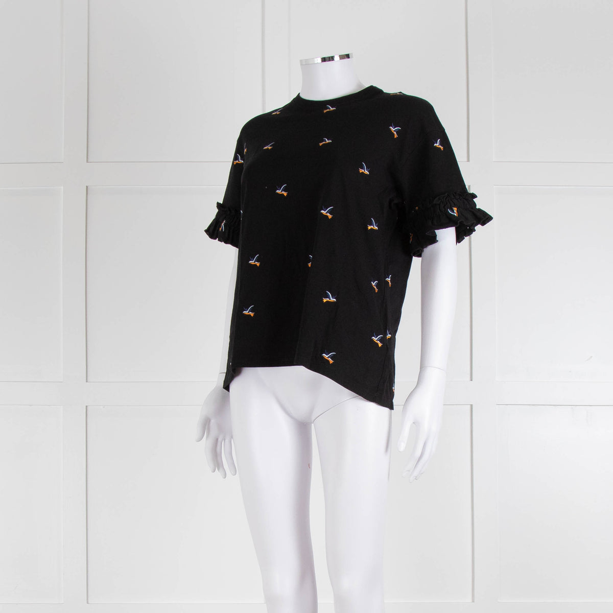 Victoria Victoria Beckham Black Bird Frill Trim T-Shirt