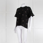 Victoria Victoria Beckham Black Bird Frill Trim T-Shirt
