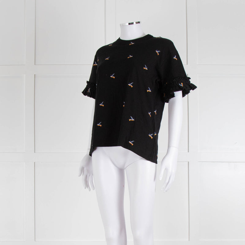 Victoria Victoria Beckham Black Bird Frill Trim T-Shirt