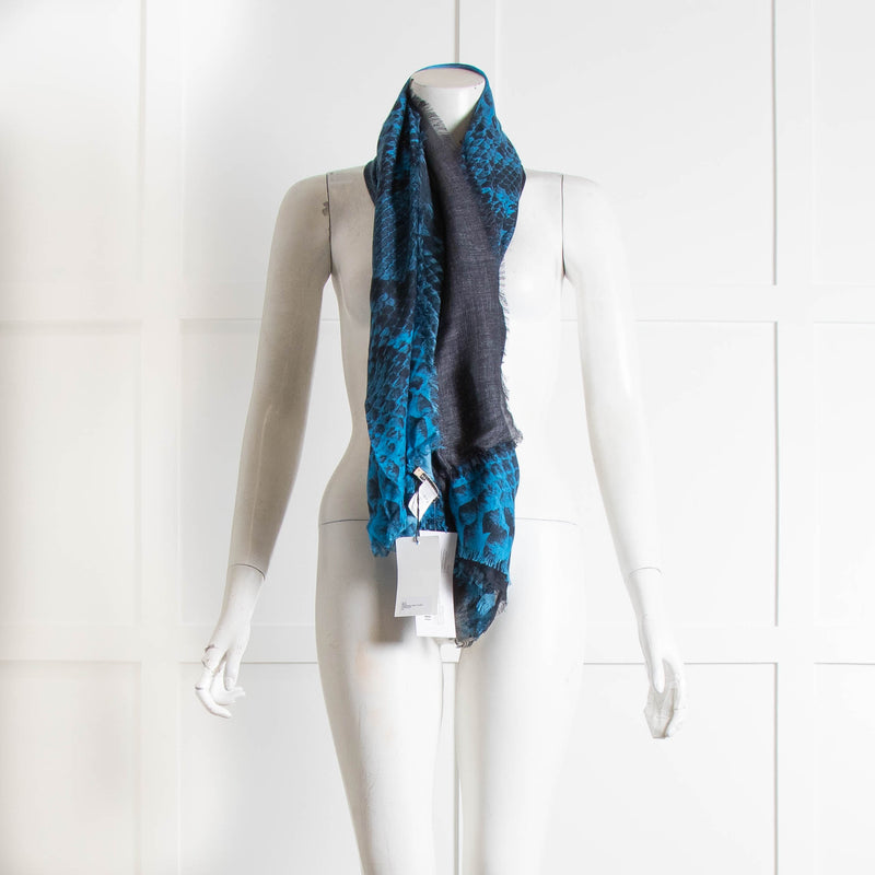 Christopher Kane Cyan Blue Snakeskin Wool/Cashmere Mix Scarf
