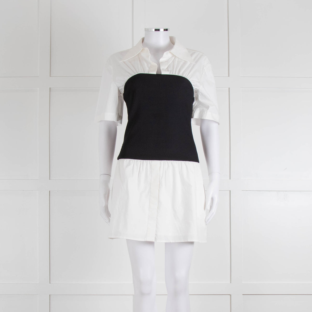 Anna Quan White Cotton Black Wide Waistband Mini Dress