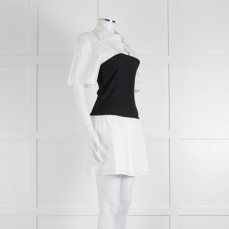 Anna Quan White Cotton Black Wide Waistband Mini Dress