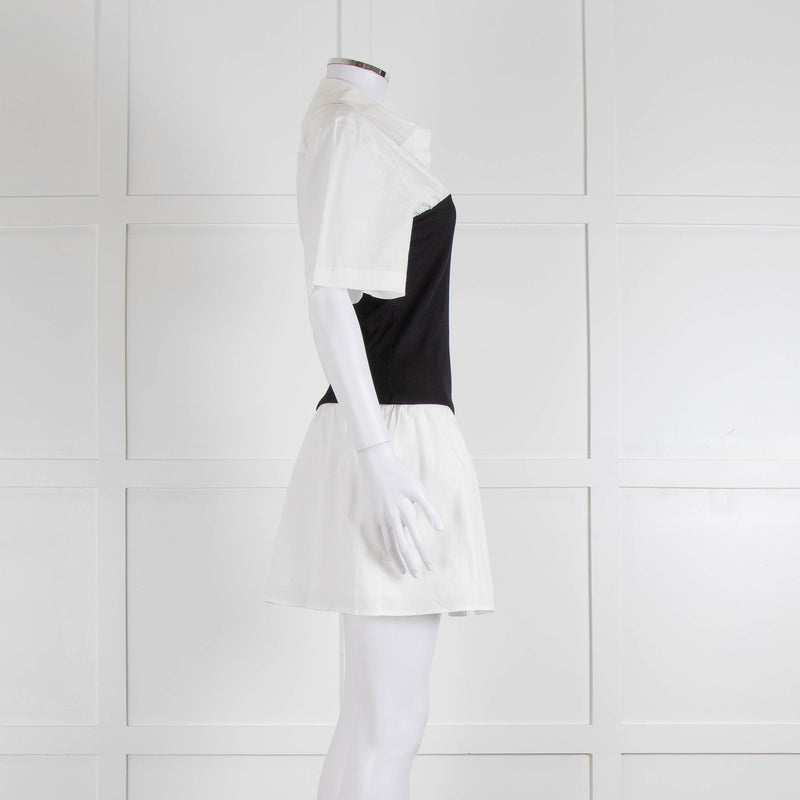 Anna Quan White Cotton Black Wide Waistband Mini Dress