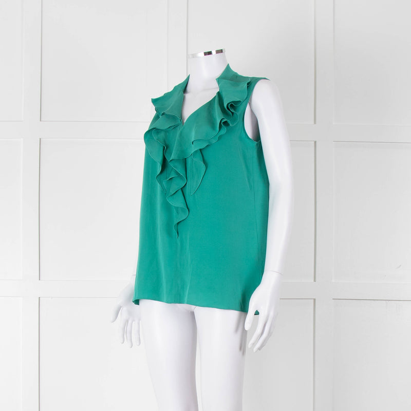 Kobi Halperin Turquoise Frill Front Sleeveless Top