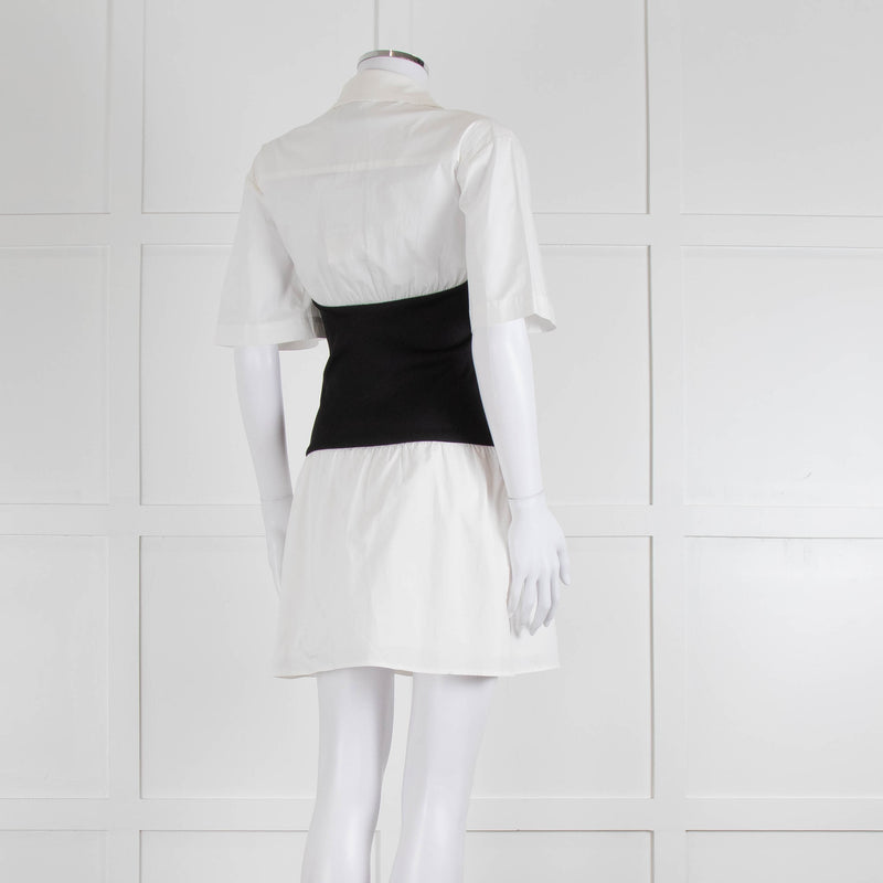 Anna Quan White Cotton Black Wide Waistband Mini Dress
