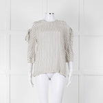 Sandro White Black Pin Striped Cut Out Shoulder Top