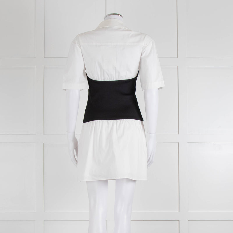 Anna Quan White Cotton Black Wide Waistband Mini Dress