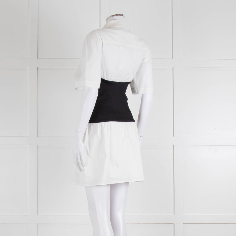 Anna Quan White Cotton Black Wide Waistband Mini Dress