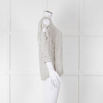 Sandro White Black Pin Striped Cut Out Shoulder Top