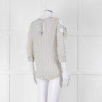 Sandro White Black Pin Striped Cut Out Shoulder Top