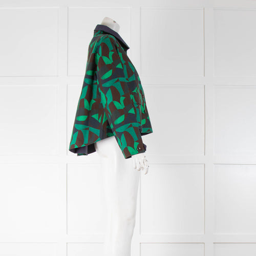 Akris Green Brown Navy Abstract Print Jacket