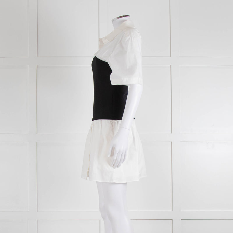 Anna Quan White Cotton Black Wide Waistband Mini Dress