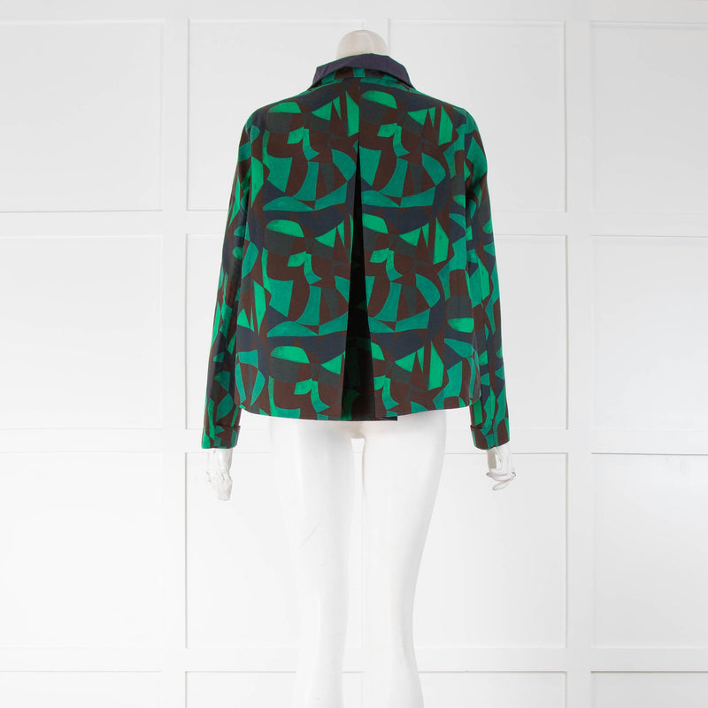 Akris Green Brown Navy Abstract Print Jacket